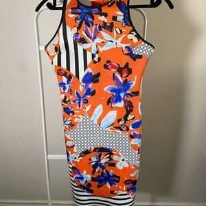 Clover Canyon Orange Blue Halter Midi Dress